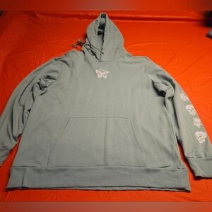 Green Hoodie w/Butterfly, Skull, & Freedom Graphics szXL by No Boundaries G.U.C.